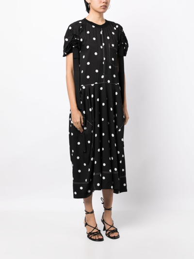 Shop Lee Mathews Polka Dot-print Midi Dress In Black