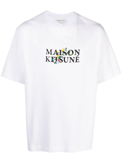 Shop Maison Kitsuné Logo-print Cotton T-shirt In White