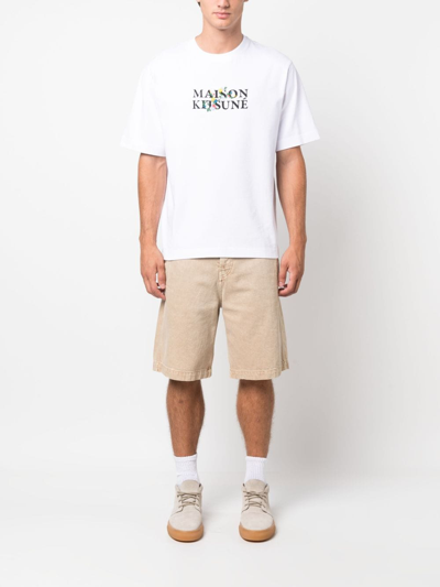 Shop Maison Kitsuné Logo-print Cotton T-shirt In White