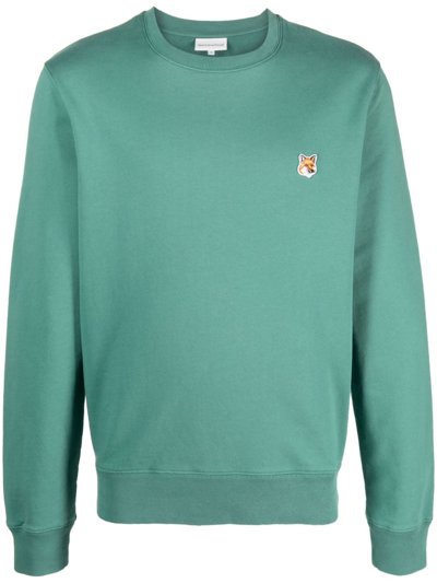 Shop Maison Kitsuné Fox Logo-appliqué Jersey Sweatshirt In Green