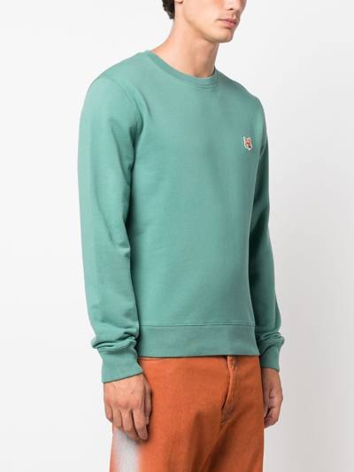 Shop Maison Kitsuné Fox Logo-appliqué Jersey Sweatshirt In Green