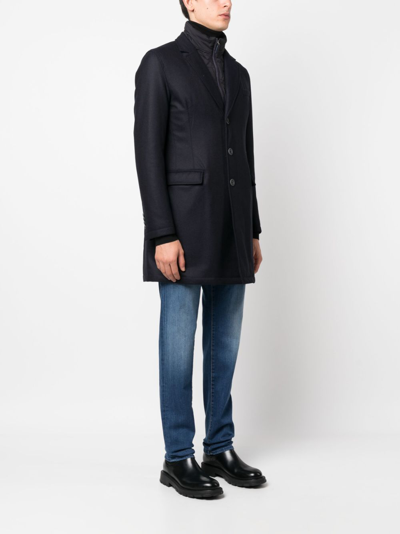 Shop Herno Hybrid High-neck Single-breasted Coat In Blue