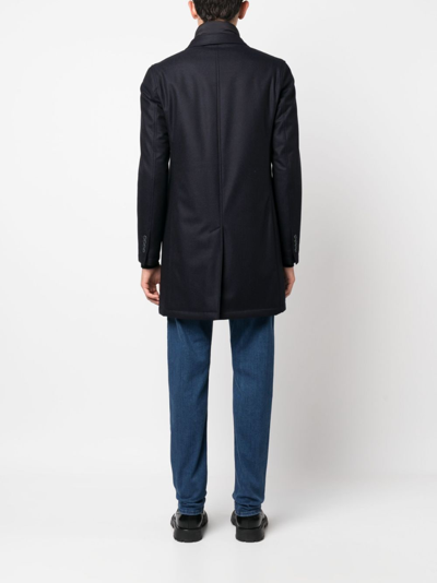 Shop Herno Hybrid High-neck Single-breasted Coat In Blue