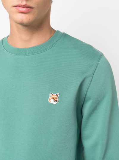 Shop Maison Kitsuné Fox Logo-appliqué Jersey Sweatshirt In Green