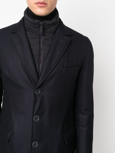 Shop Herno Hybrid High-neck Single-breasted Coat In Blue