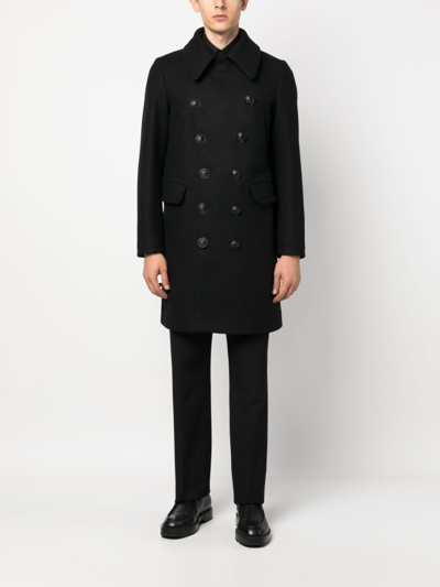 Dsquared2 Black Coat With Double-breasted Fastening And Branded Buttons In Wool Man In Black
