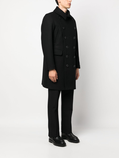 Dsquared2 Black Coat With Double-breasted Fastening And Branded Buttons In Wool Man In Black