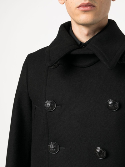 Dsquared2 Black Coat With Double-breasted Fastening And Branded Buttons In Wool Man In Black
