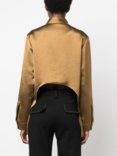 Shop Victoria Beckham Pointed-collar Satin-finish Shirt In Brown