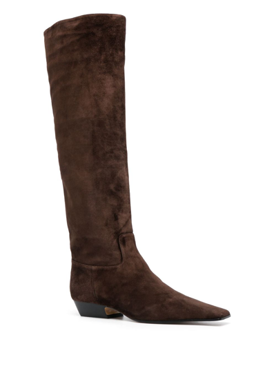 Khaite Marfa Classic Flat Knee High Boot In Brown