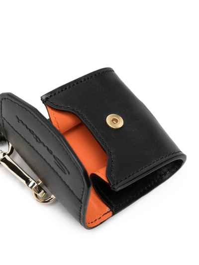 Shop Santoni Neck-strap Leather Airpods Case In Black