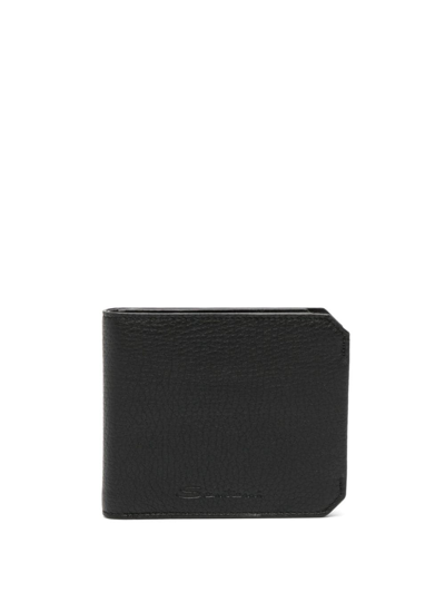 Shop Santoni Pebbled-leather Bi-fold Cardholder In Black
