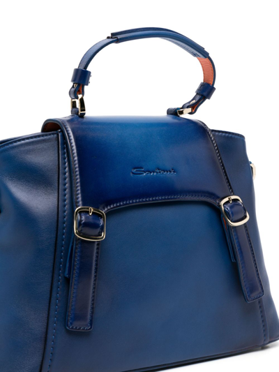 Shop Santoni Medium Logo-debossed Tote Bag In Blue