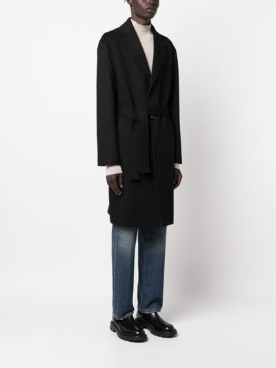 Shop Lardini Single-breasted Belted-waist Coat In Black