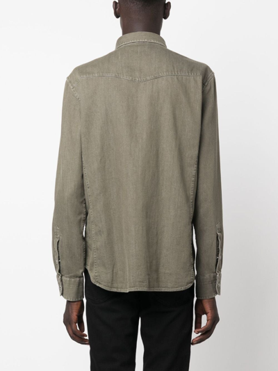Tom Ford Pointed-collar Press-stud Denim Shirt In Green