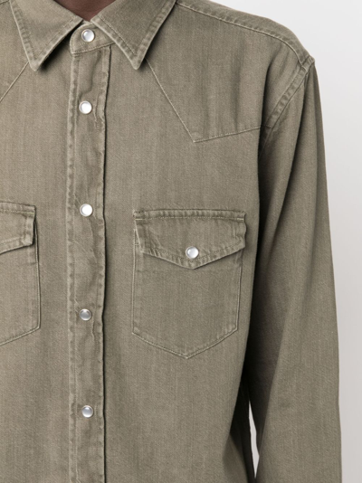 Tom Ford Pointed-collar Press-stud Denim Shirt In Green