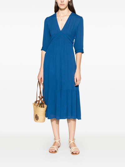 Shop Ba&sh Saturne Empire-line Midi Dress In Blue