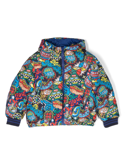 Shop Marc Jacobs Patches-print Puffer Jacket In Blue
