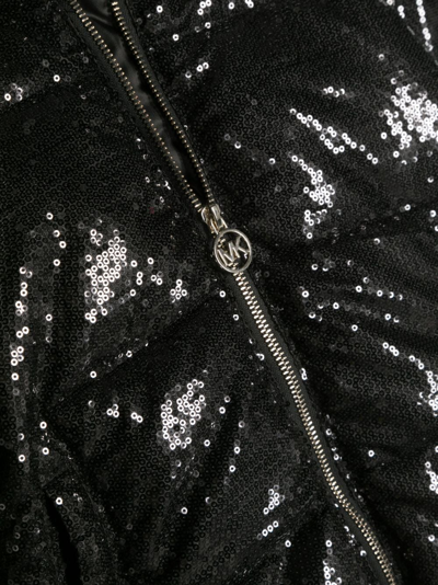 Shop Michael Kors Sequin-embellished Zipped Padded Jacket In Black
