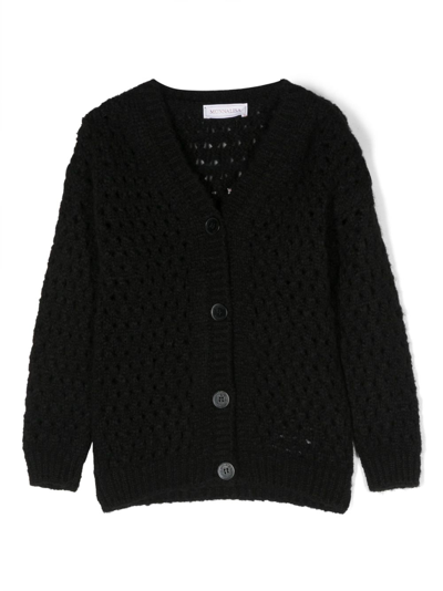 Shop Monnalisa Open-knit Cardigan In Black