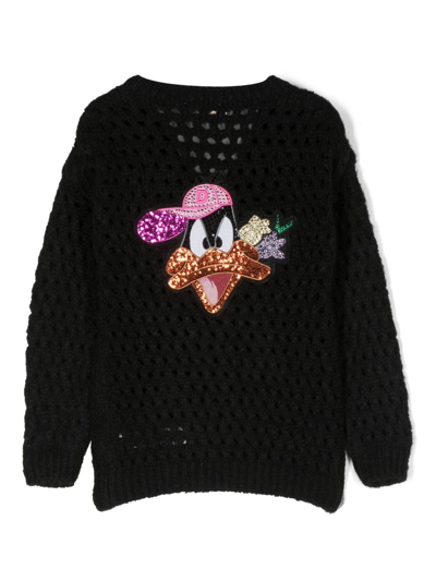 Monnalisa Daffy Duck Yarn Cardigan In Black