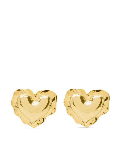 Shop Nina Ricci Heart-shaped Logo-engraved Earrings In Gold