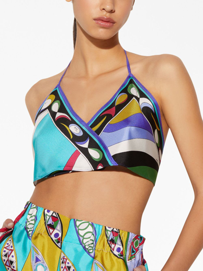 Shop Pucci Graphic-print Silk Cropped Top In Green