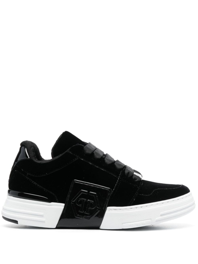 Shop Philipp Plein Tonal-logo Velvet Low-top Sneakers In Black