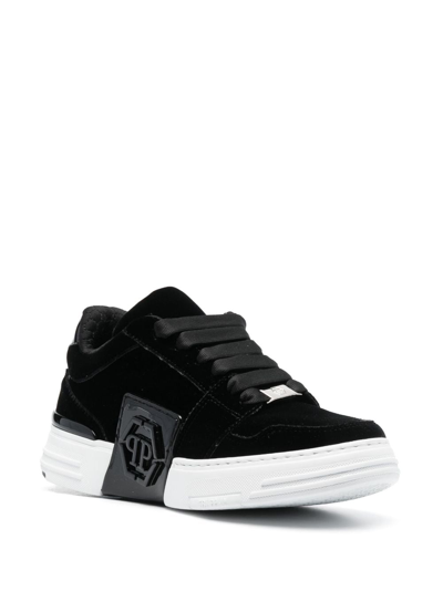Shop Philipp Plein Tonal-logo Velvet Low-top Sneakers In Black