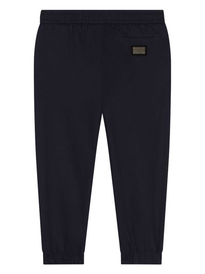 Dolce & Gabbana Logo-plaque Stretch-cotton Track Pants In Blue