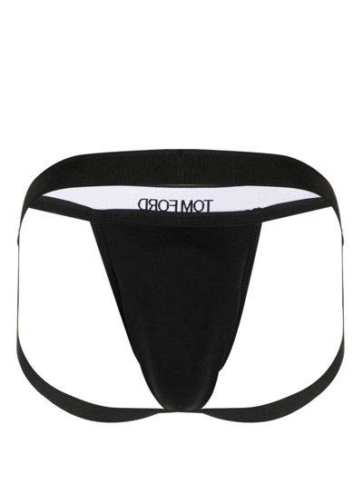 Shop Tom Ford Logo-waistband Briefs In Black