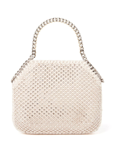 Shop Stella Mccartney Falabella Crystal-embellished Shoulder Bag In Neutrals