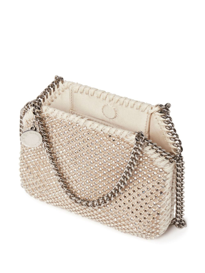 Shop Stella Mccartney Falabella Crystal-embellished Shoulder Bag In Neutrals