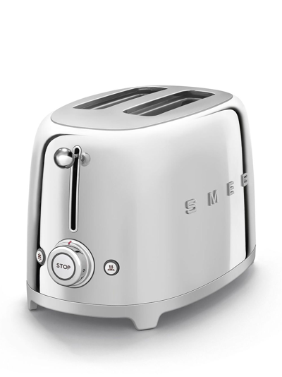Smeg Logo-plaque Stainless-steel Toaster In Silver