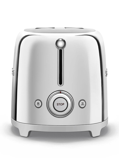 Smeg Logo-plaque Stainless-steel Toaster In Silver