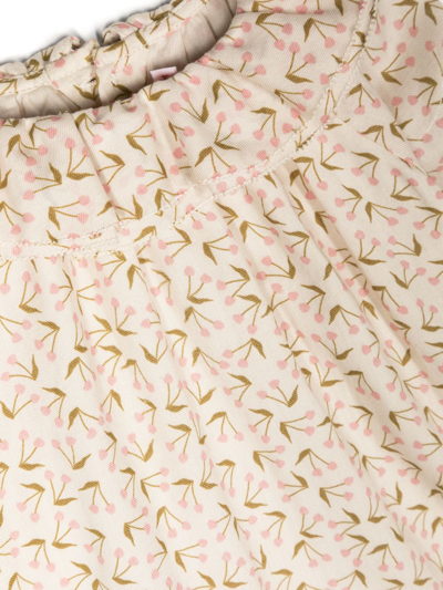 Shop Bonpoint Cherry-print Ruffle-trim Dress In Neutrals
