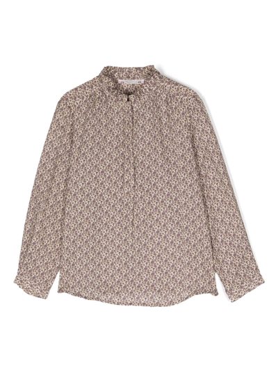 Shop Bonpoint Graphic-print Long-sleeved Shirt In Neutrals