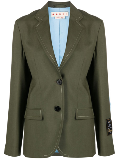 Shop Marni Contrast-stitching Double-breasted Blazer In Green