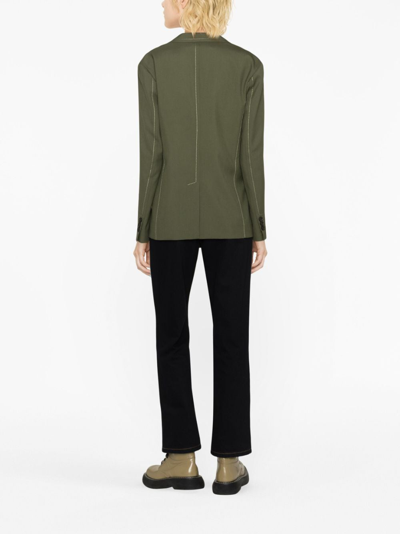 Shop Marni Contrast-stitching Double-breasted Blazer In Green