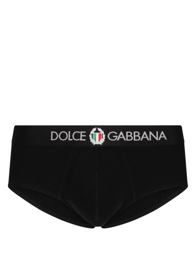 Shop Dolce & Gabbana Logo-waistband Briefs In Black