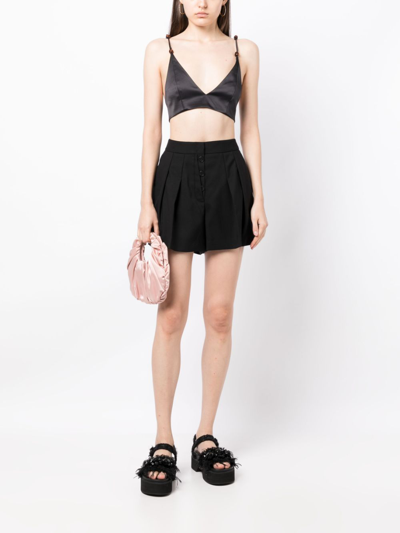 Shop Ports 1961 Pleated Buttoned Wool Shorts In Black
