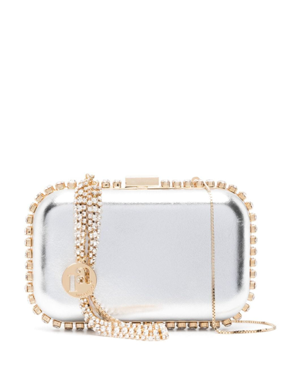 Shop Rosantica Clio Crystal-embellished Leather Clutch Bag In Silver