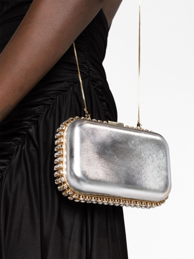 Shop Rosantica Clio Crystal-embellished Leather Clutch Bag In Silver