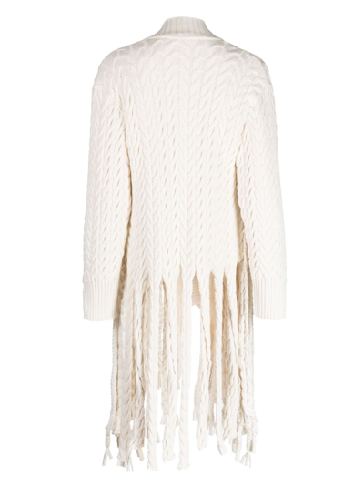 Shop Ports 1961 Chunky Cable-knit Fringed-edge Cardigan In White