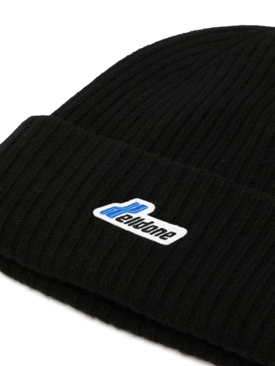 Shop We11 Done Logo-patch Ribbed Beanie In Black