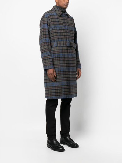 Shop Mackintosh Milan Plaid-check Belted Coat In Grey