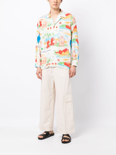 Endless Joy Mens Ecru Faraway Places Graphic-print Regular-fit Woven Shirt In Multicolour