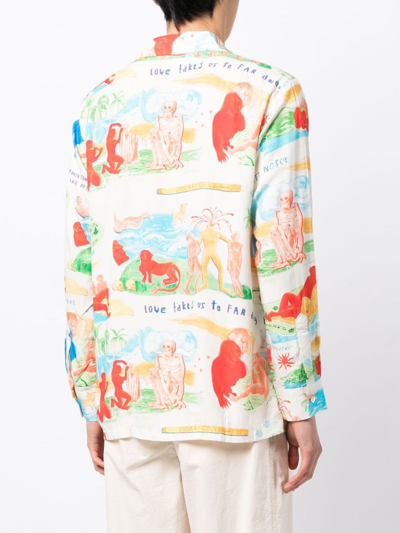 Endless Joy Mens Ecru Faraway Places Graphic-print Regular-fit Woven Shirt In Multicolour