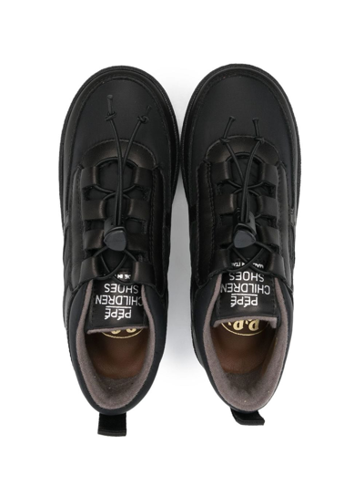 Shop Pèpè Drawcord-fastening Leather Sneakers In Black