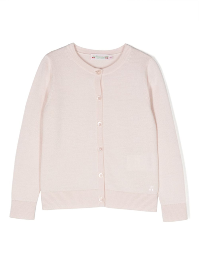 Shop Bonpoint Logo-embroidered Merino Cardigan In Pink